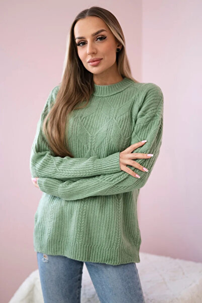 Kesi Pulover verde mentă închis cu model tricotat la modă, unic și confortabil
