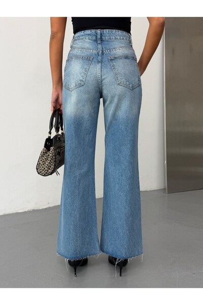 HerTon Women's High Waist Tasseled Wide Leg Jean Pants Loose Leg Jeans