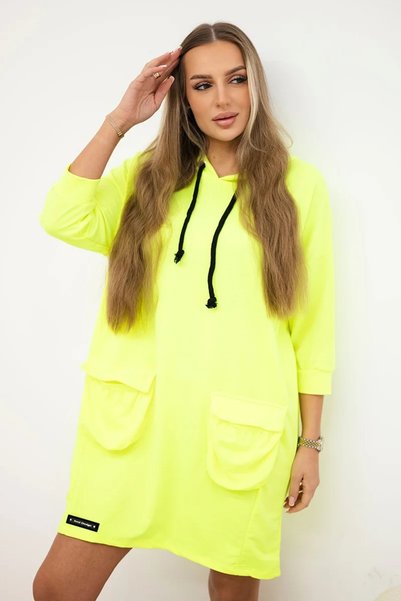 Kesi Rochie cu glugă galben neon
