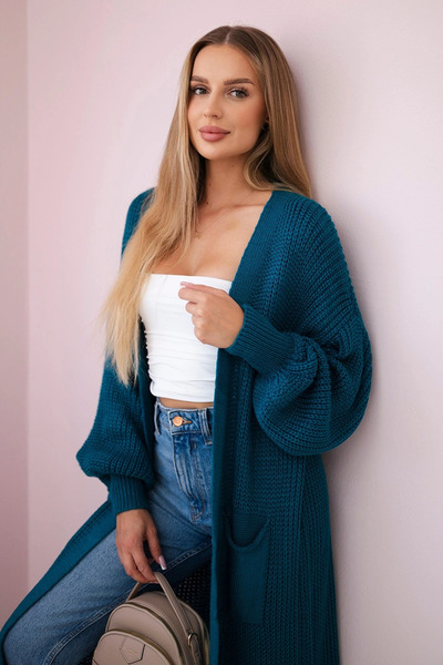 Kesi Cardigan lung tricotat italian, albastru marin, cu o senzație moale la a...