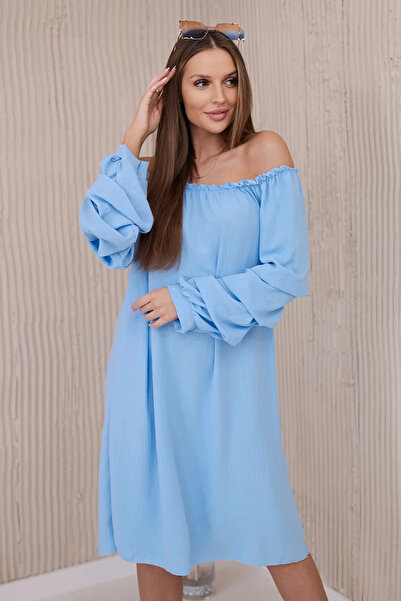 Kesi Rochie albastră cu umerii goi și mâneci evazate decorative, elegantă și ...