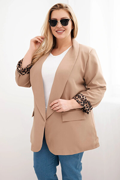 Kesi Blazer camel, mărime mare, croială relaxată, cu căptușeală cu imprimeu l...