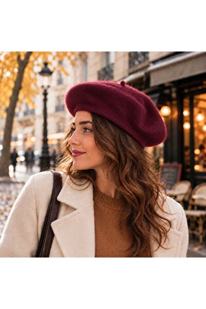 BIJUTERI Spk-12008 Burgundy Premium Soft Textured Painter's Hat |   Eos Colle...