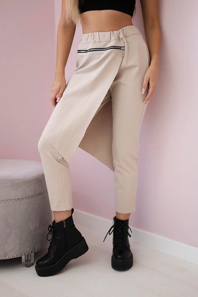 Kesi Pantaloni de iarnă Punto Milano cu fermoar decorativ bej închis