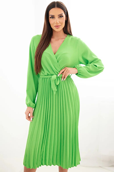 Kesi Rochie petrecută verde deschis cu fustă plisată