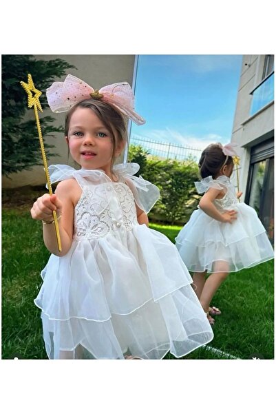 kokosh _ kidss burcu sapmaz Girl's Special Occasion Dress with Angel Wings and Pearls