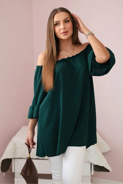 Kesi Bluză verde închisă în stil spaniol cu mâneci decorative cu volane