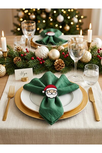 Yılbaşı Temalı Noel Baba Figürlü Peçete Halkası / Peçete Yüzüğü - Yılbaşı Sofraları İçin Dekoratif Peçete Tutucu (6'lı)