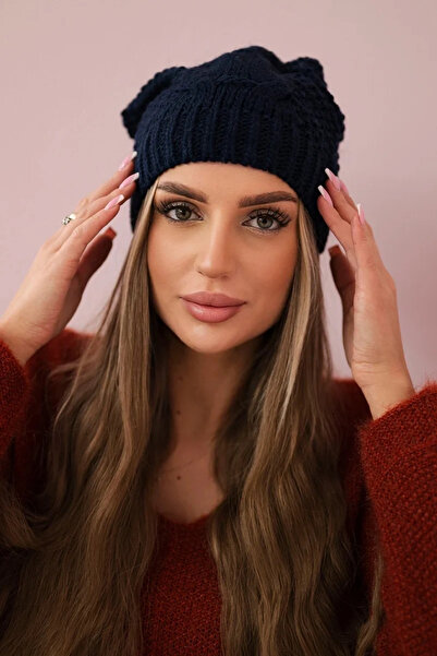 Kesi Căciulă de iarnă pentru femei, de culoare granat, cu fleece și pompon.