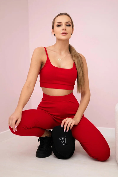 Kesi Set maiou roșu reiat și colanți, din amestec de bumbac elastic
