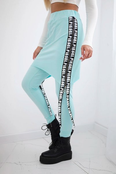Kesi Pantaloni de damă mentă cu fustă atașată și fermoare
