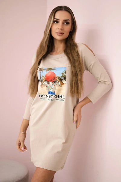 Kesi Rochie bej cu imprimeu Honey Girl