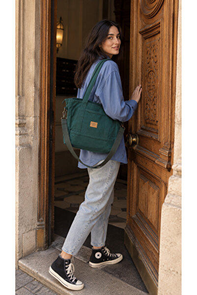 Street Bag Yeşil Kanvas Çapraz Askılı Omuz Çantası Fermuarlı Günlük Tote Bag ...