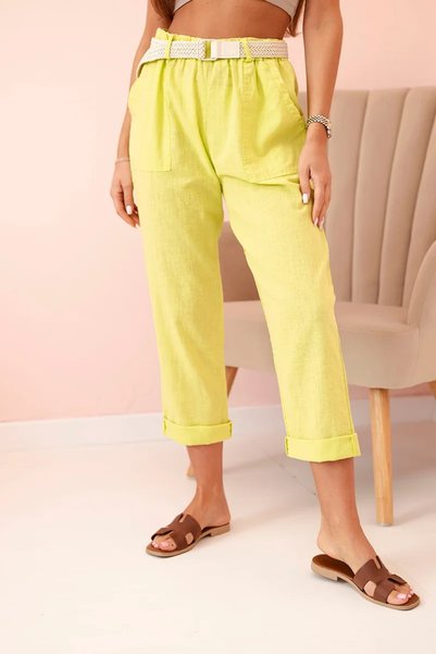 Kesi Pantaloni de in de damă Kiwi cu talie înaltă și curea
