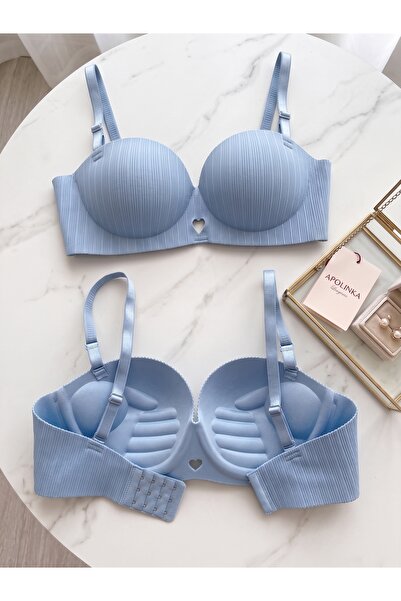Lavint Homewear Μπλε σουτιέν με διπλό push-up, χωρίς μπανέλες, κομμένο με λέι...