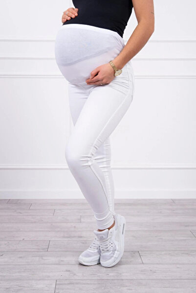 Kesi Pantaloni blugi de maternitate pentru femei, albi, cu talie elastică