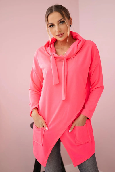 Kesi Tunică oversize roz neon, cu închidere tip wrap în față, buzunare și gul...