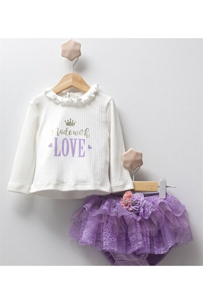 kokosh _ kidss burcu sapmaz Baby Girl Special Day Lilac Lace Shorts Set