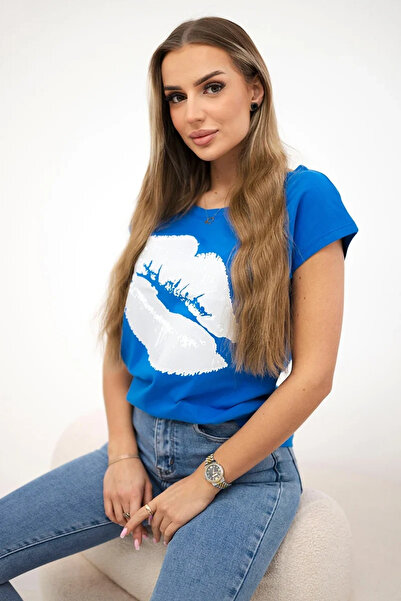 Kesi Tricou albastru cu mânecă scurtă și imprimeu cu buze