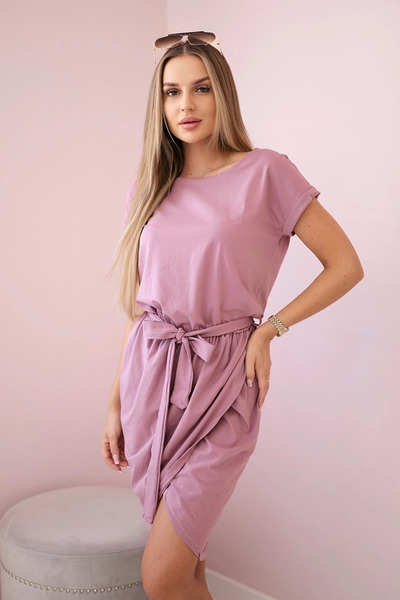 Kesi Rochie roz închis cu talie legată și tiv tip wrap, din amestec de bumbac