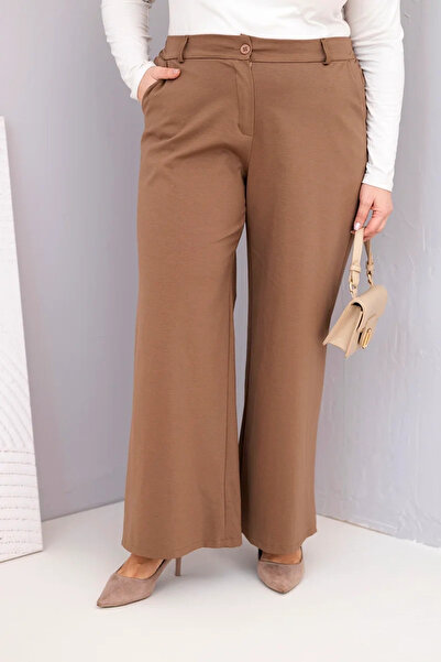 Kesi Pantaloni eleganți cu picior larg, de damă, mărimi mari, de culoare came...