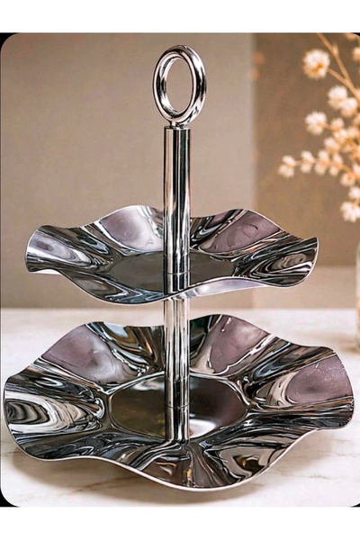 Generic Brand Dorin Wavy Serving Stand - Premium Stainless Steel - Rose Shape
