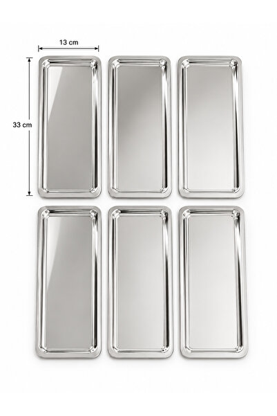 Artemia Home 6'lı Paslanmaz Çelik Dikdörtgen Sunum Tepsisi 13x33 cm Metal Kah...