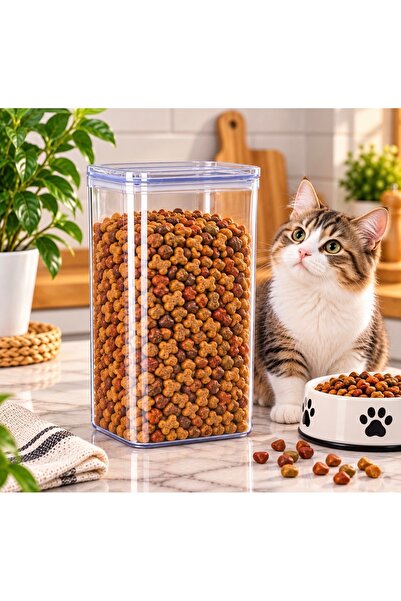 Pembelia Life Kedi Mama Kavanozu Akrilik Mama Saklama Kabı