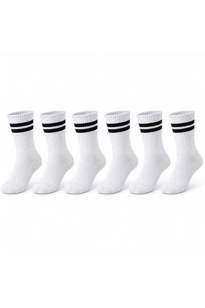 Şerife Hanım Unisex White Socks with Black Stripes Set of 6 Long Socks Daily ...