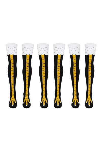 Şerife Hanım Women's over the Knee Chicken Feet 3-Piece Patterned Socks Black...