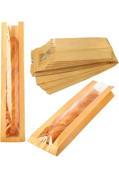 GENERAL Bread Bags 50 Pack, Elongated Kraft Baguette Bags with Clear Front Wi...