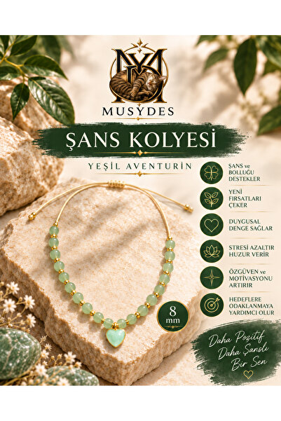 Musydes Şans Kolyesi Yeşil Aventurin Doğal Taş Kolye 8mm