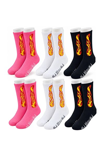 Şerife Hanım Unisex Flame Patterned Socks Set of 6 Cotton Long Socks Seamless...