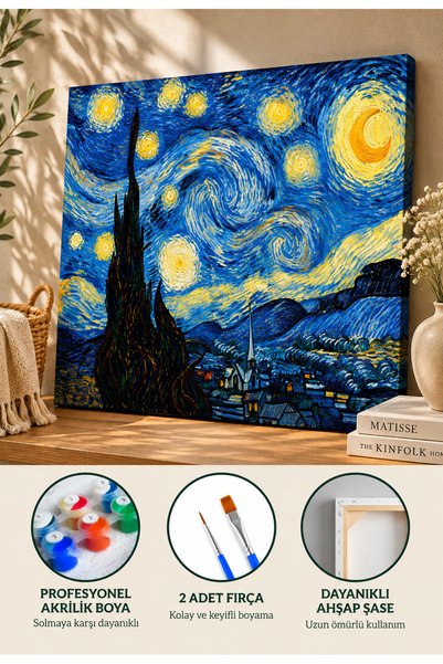 LUNA DİZAYN Sayılarla Boyama 40x50 CM Tuval Seti Fırça Boya Dahil Çıtaya Geri...