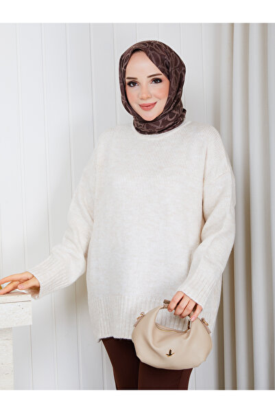 MİHRİZAR Women's Oversize Soft Knitwear Tunic Long Cut Casual Sweater