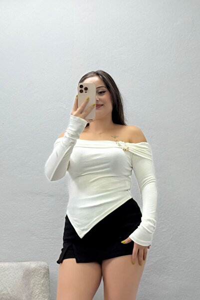 BELENDİR بلوزة مادونا نسائية بياقة مشبكية من مودال إكرو
