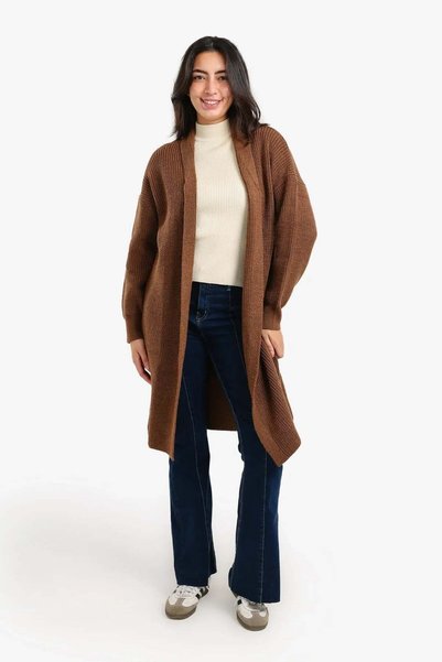 CARINA Carina Comfortable Knee Length Cardigan - Dark Brown