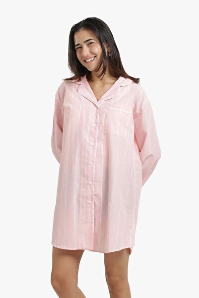 CARINA Carina Women's Striped Cotton V-Neck Long Sleeve Nightgown - Peach Blo...