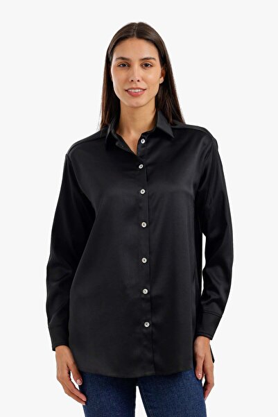CARINA Karina Women's Button down Shirt - Comfortable Round Hem Design - Black