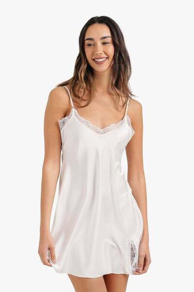 CARINA Carina Women's Satin Nightgown with Lace Trim and Adjustable Straps - ...