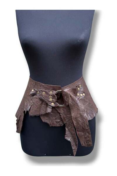 Yılday Gür Butik Women's Bitter Brown Wrinkled Textured Studded Leather Belt - Marvelle Design Corset Belt - Standard Size