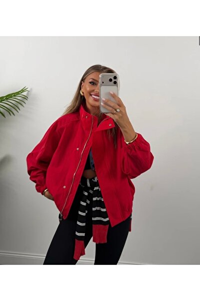 MİRAY YILMAZ BEAUTY Dik Yaka Basic Bomber Mont Kırmızı