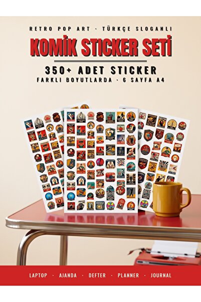 dekorif Komik Sticker Seti 362 Adet Retro Afiş Tasarımlı Ajanda Planner Scrap...