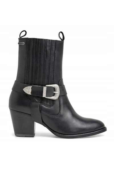 Pepe Jeans Botine din piele neagră cu cataramă și toc înalt 36 AWE