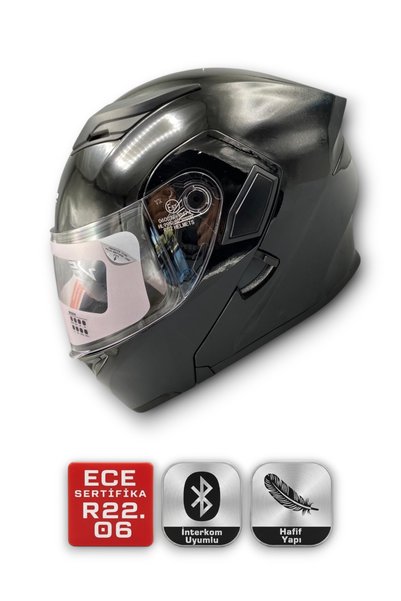 MotoLifenCoffee RS2 KASK ÇENE AÇILIR GÜNEŞ VİZÖR (GLOS BLACK)