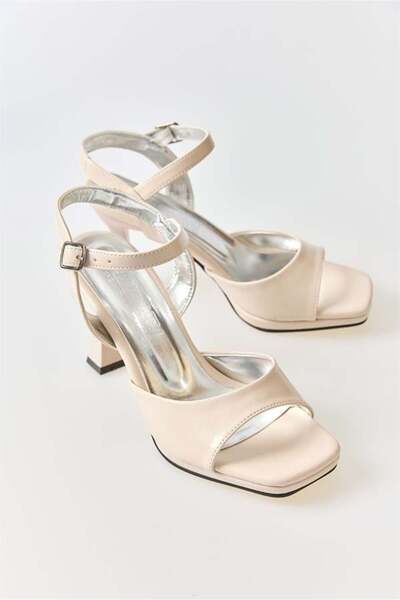 Juuuj Cream Patent Leather Textured Thin Heeled Ankle Strap Practical Use Sin...