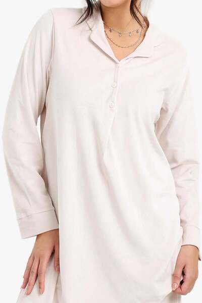 CARINA Karina Pointed Collar Velvet Nightgown - Ivory