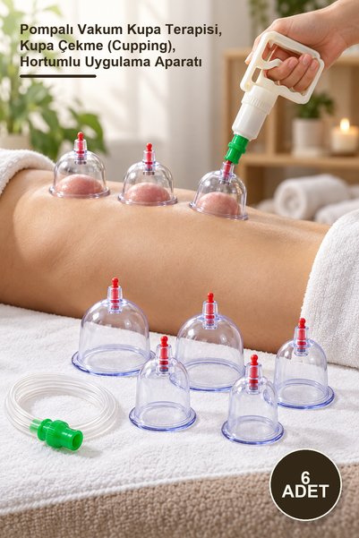 Yenilig 6 Adet Hacamat Kupa Çekme Seti – Pompalı Vakum Kupa Terapisi, Kupa Çekme (Cupping), Hortumlu Uygulama Aparatı