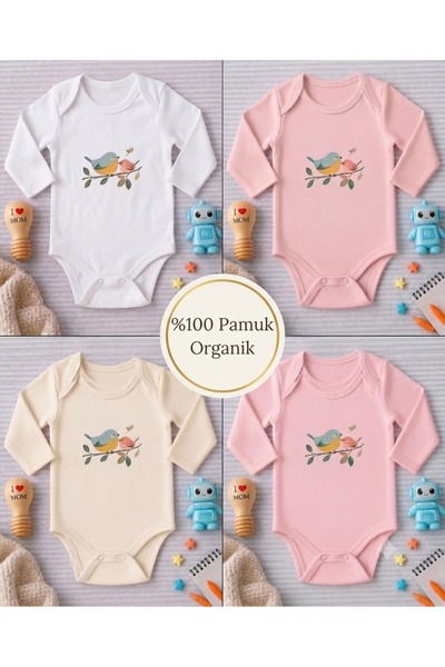 %100 Pamuk 4 LÜ SET Bebek Çıtçıtlı Body 3AY