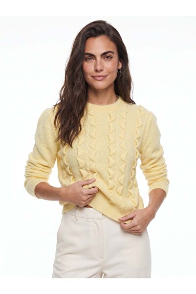 Juuuj Butter Soft Textured Crew Neck Ruffle Acrylic Blend Long Sleeve Knitwea...